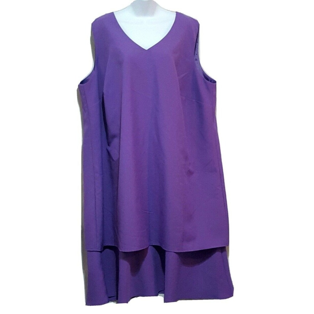 ROAMAN'S Dress Size 26W Purple Lined Sleeveless Layered Midi Shift